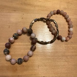 Universal Thread Semi Precious Stone and Bead Bracelet Trio Set, Bohemian